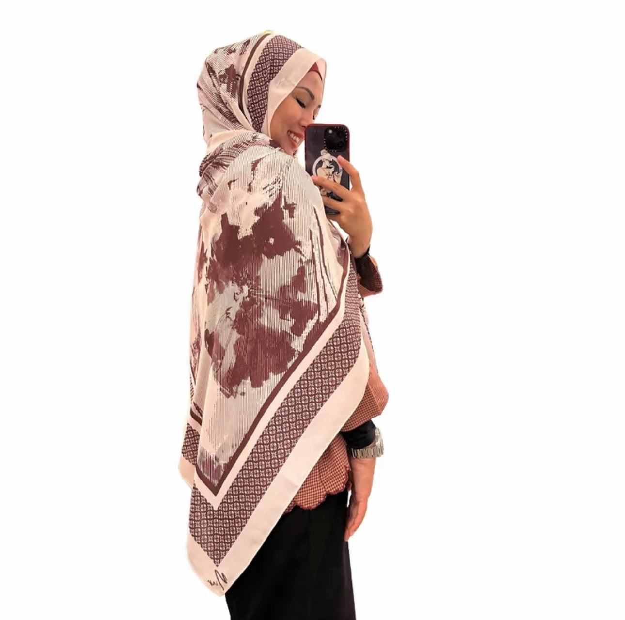 Mosaic Collection Ruby & White 1.9M Shawl in Premium Chiffon