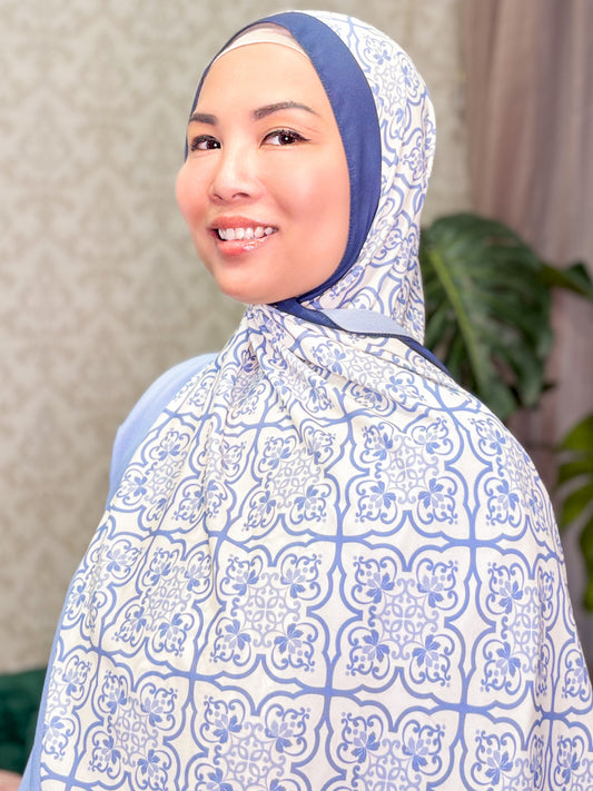 Blue Mosaic Tile 2M Korean Chiffon Shawl